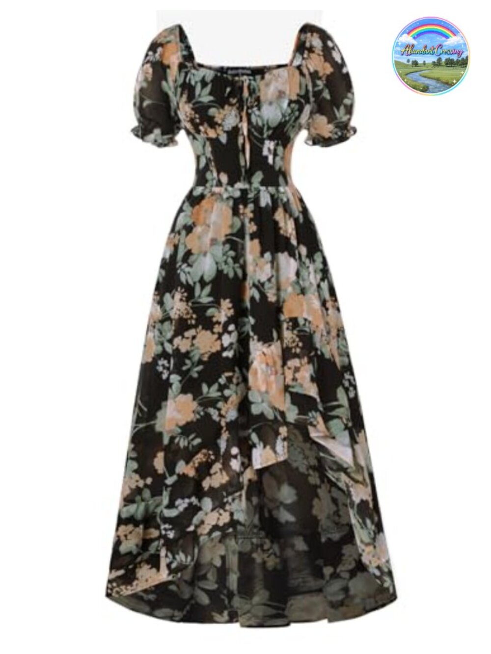 Floral Chiffon Corset Sundress Off Shoulder Puff Sleeve Wedding Guest Dress